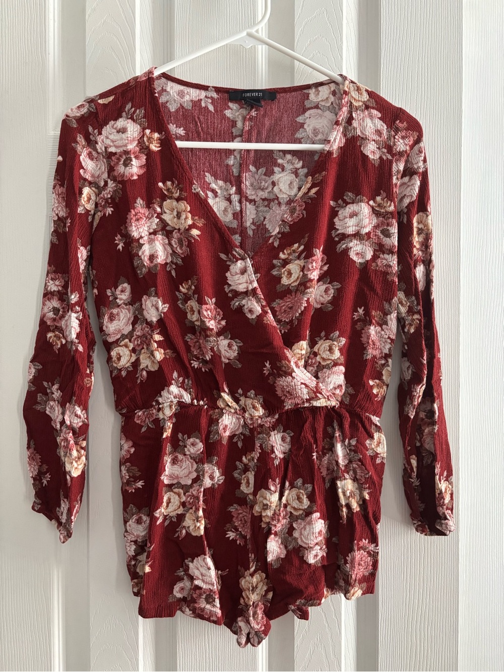 Forever 21 Burgundy Floral Wrap Romper